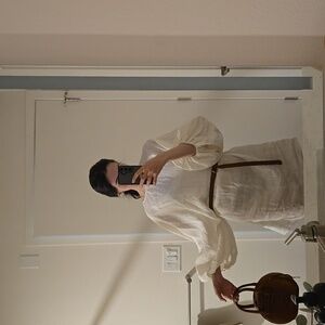 Massimo Dutti Limited Edition Linen Cream White Dress Puff Sleeve Size Small